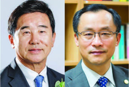 내년도 남가주교협 회장으로 선출된 샘신 목사(샘커뮤니티교회 담임)와 수석부회장 김은목목사(평화교회 담임)